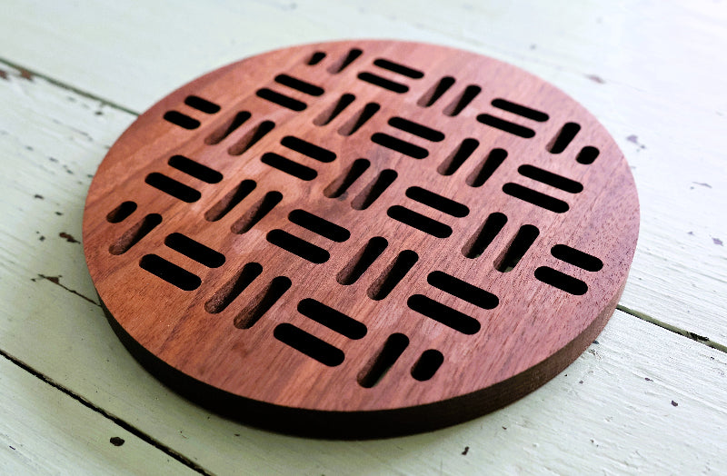Manhole Cover Design Trivet Pot Rest Walnut Hardwood Solid Wood