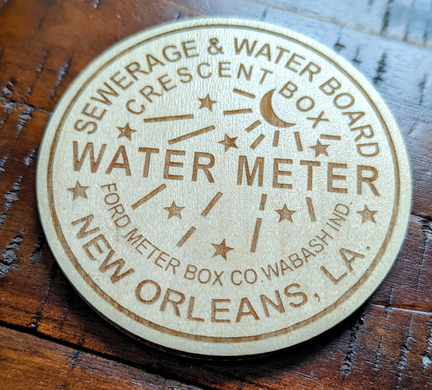 New Orleans Water Meter Sewer Cover Wood Coasters - Set of 4