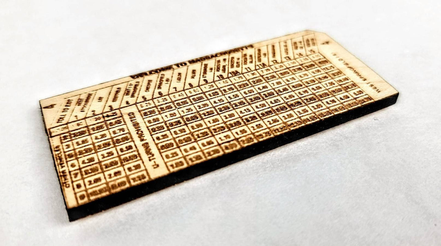 Wood Massachusetts Turkpike / Mass Pike Toll Ticket Magnets Wooden Laser Cut Magnets