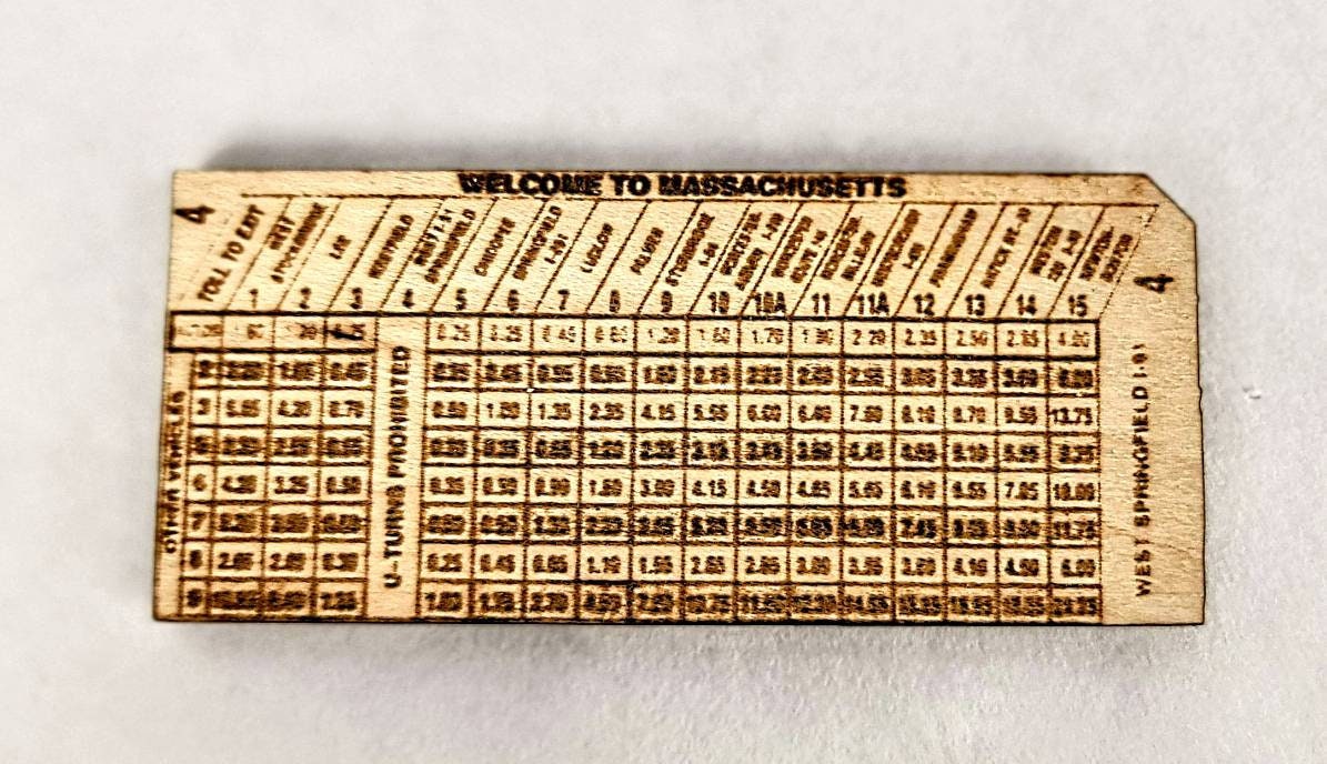 Wood Massachusetts Turkpike / Mass Pike Toll Ticket Magnets Wooden Laser Cut Magnets