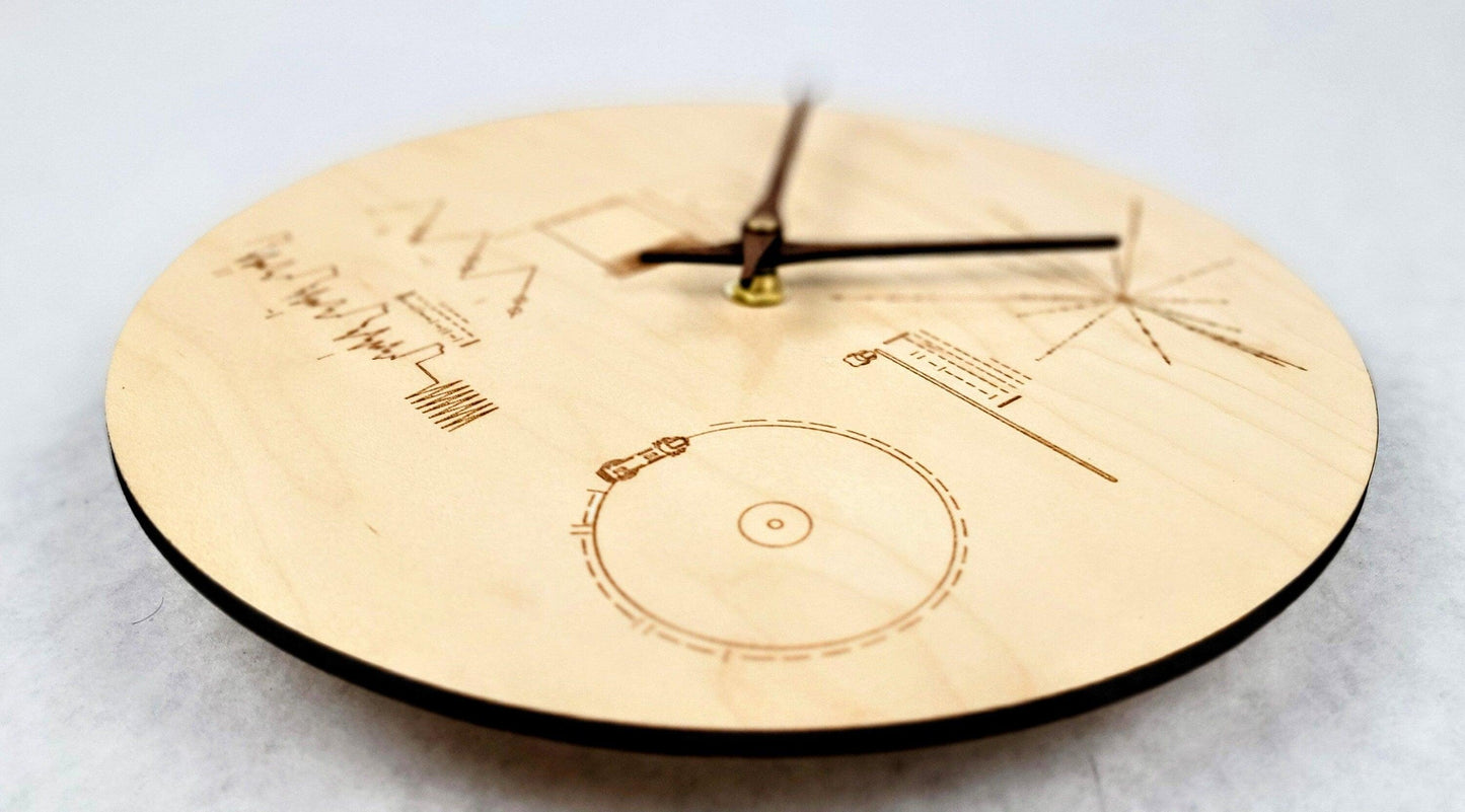 NASA Voyager Spacecraft 10" Golden Record Clock with Wood Hands