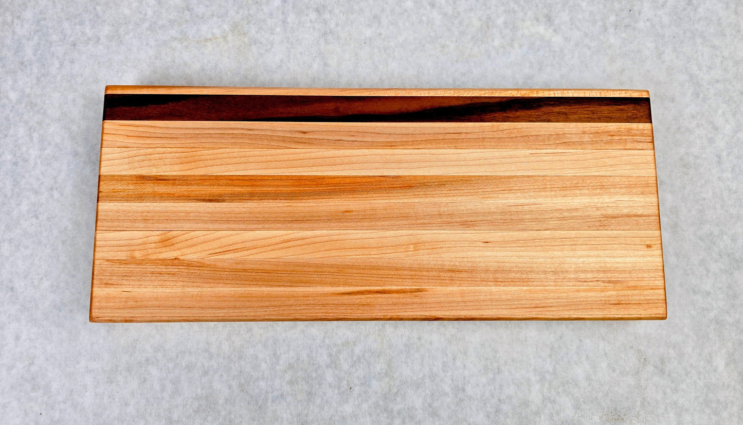 Stocky Hand Made Artisan Cutting Board - Single Racing Stripe of Black Walnut and Maple