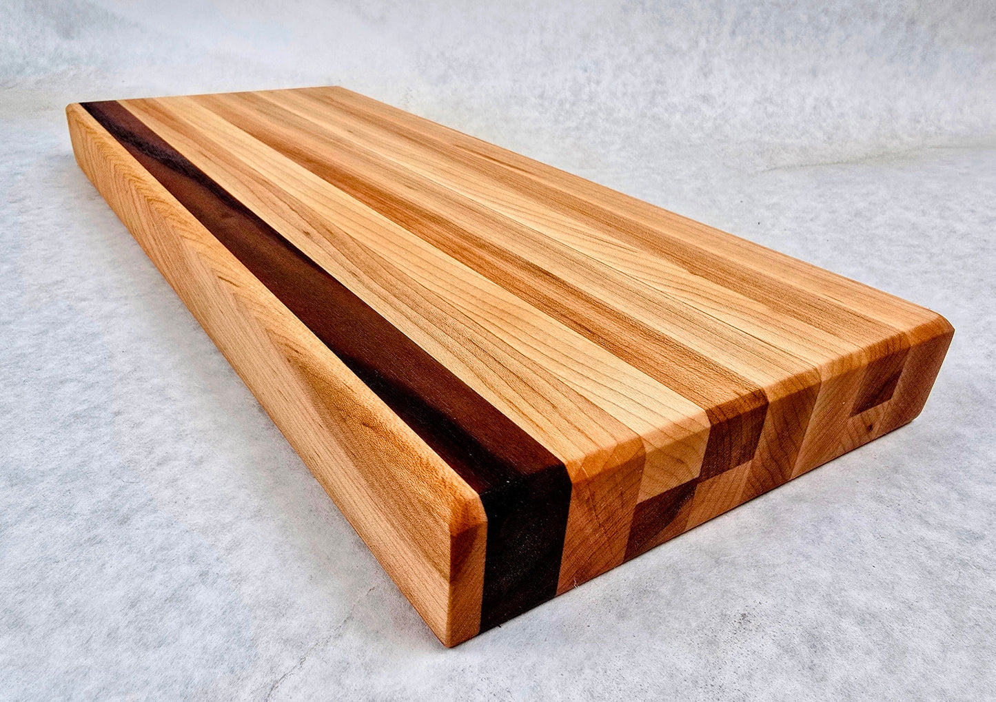 Stocky Hand Made Artisan Cutting Board - Single Racing Stripe of Black Walnut and Maple