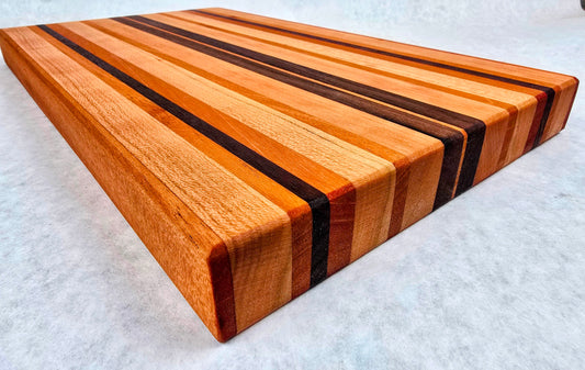 Large Hand Made Artisan Cutting Board - Solid Black Walnut, Cherry and Mahogany