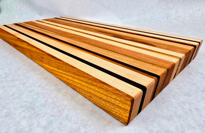 Extra Large Hand Made Artisan Cutting Board - Solid Wenge, Yellow Canary wood, Cherry, and Maple