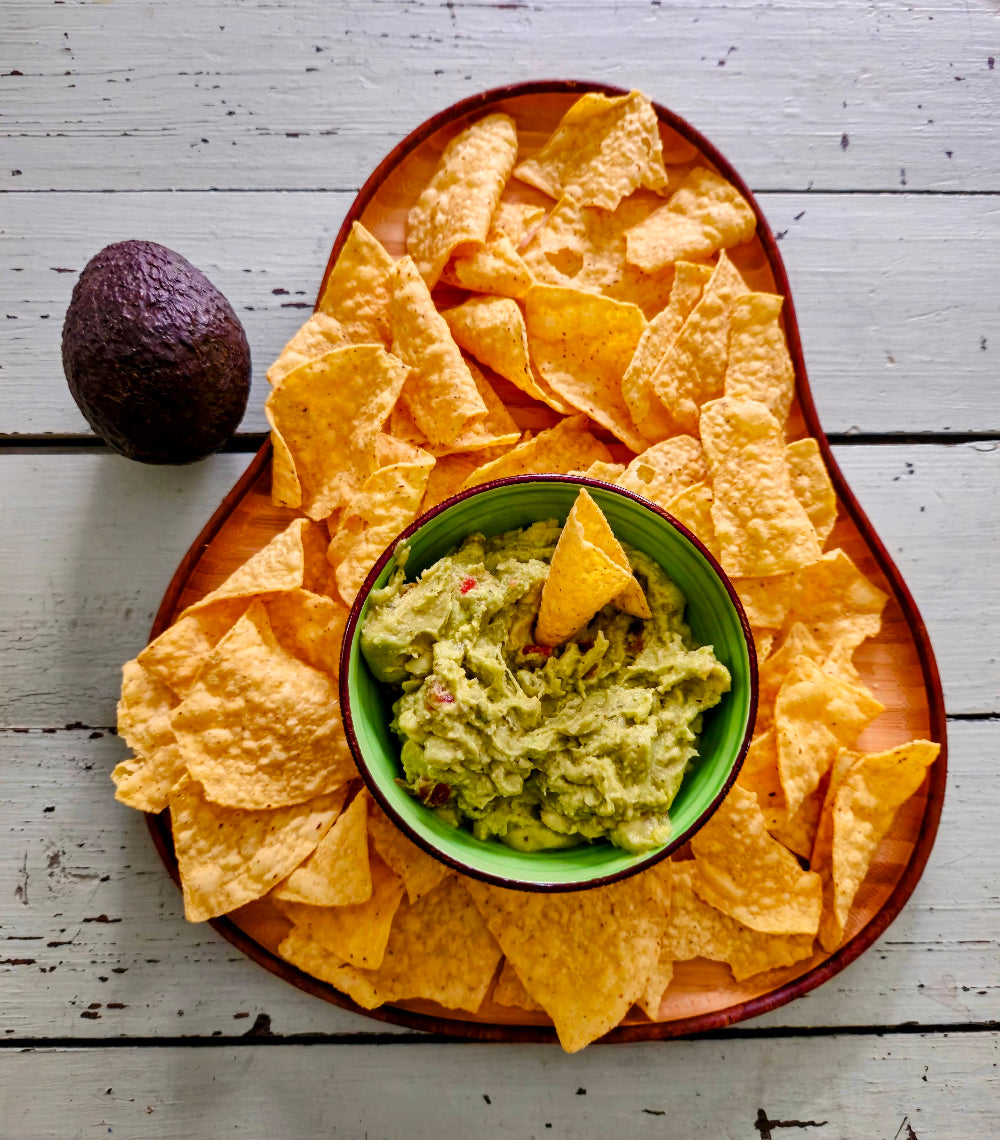 Avocado Shaped Chips & Dip Serving Tray with Chips and Guacamole Avocado