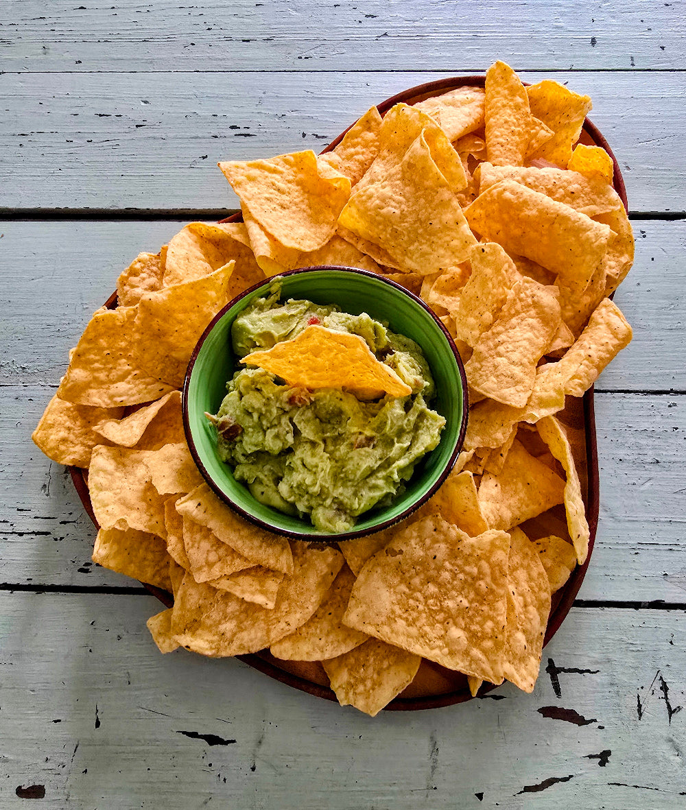 Avocado Shaped Chips & Dip Serving Tray with Chips and Guacamole